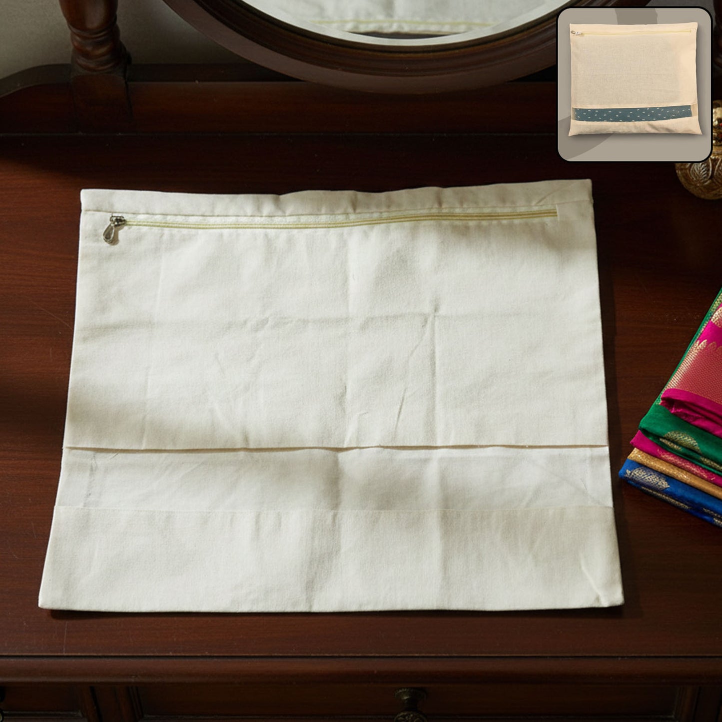 Zip Closure Saree Storage Bag - 1 Pc Fabric Organizer for Wardrobe & Travel - Happy Price - Image 2