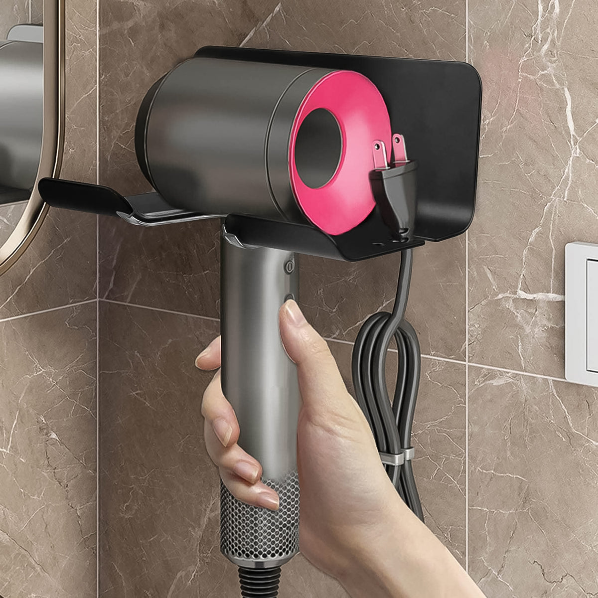 Wall Mounted Hair Dryer Holder - Plastic Organizer Rack for Bathroom & Bedroom - Happy Price - Image 2