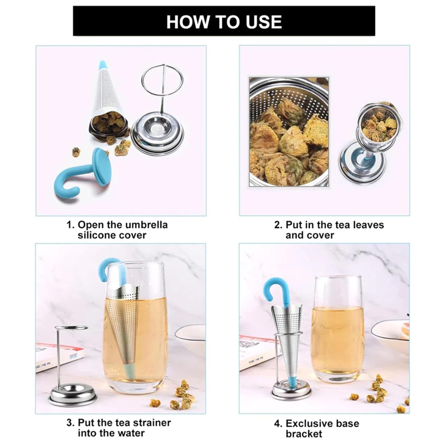 Reusable Cute Umbrella Tea Strainer With Tray Stand (1 Pc) - Happy Price - Image 4