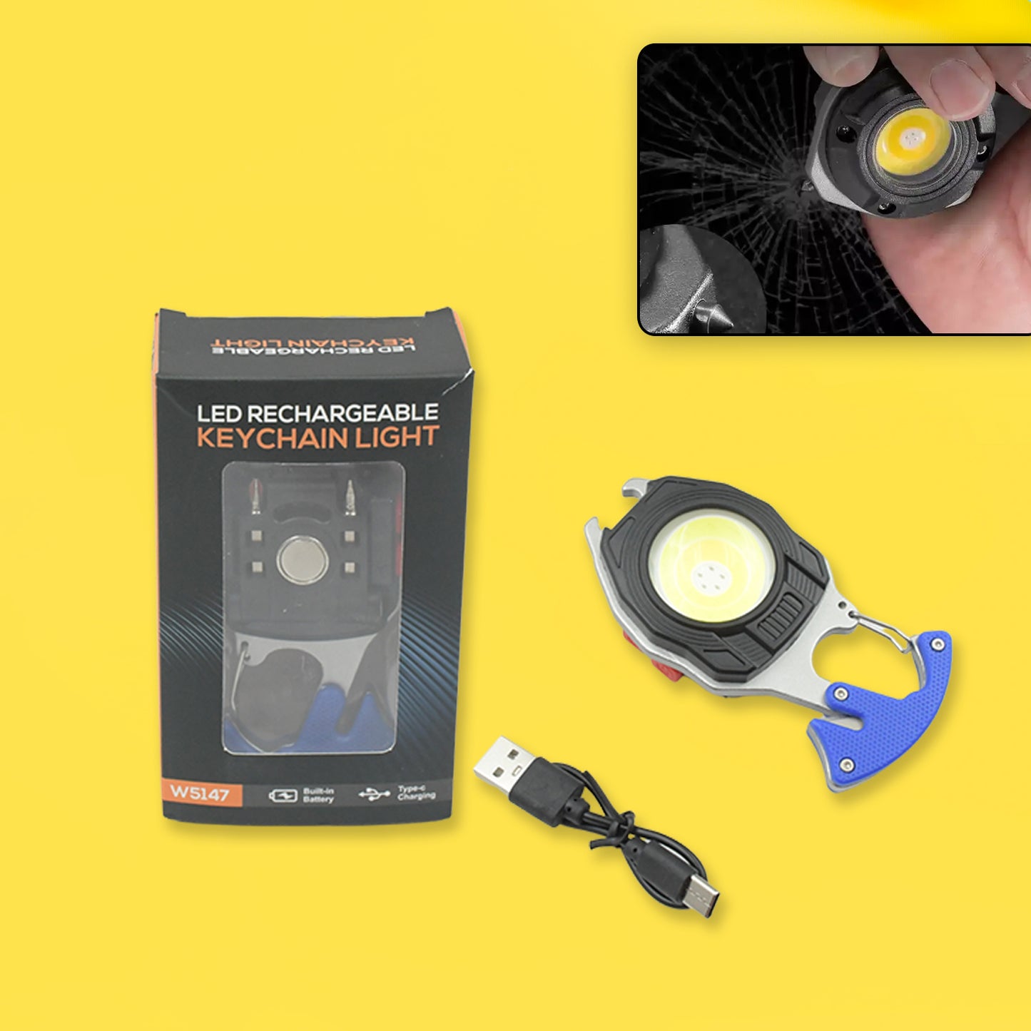 Keychain Led Flashlight Rechargeable Multi Function 6 Lighting Modes Pocket Key Chain Flash Light Usb For Outdoor Campingwalking With Cigarette Lighter - Happy Price - Image 2