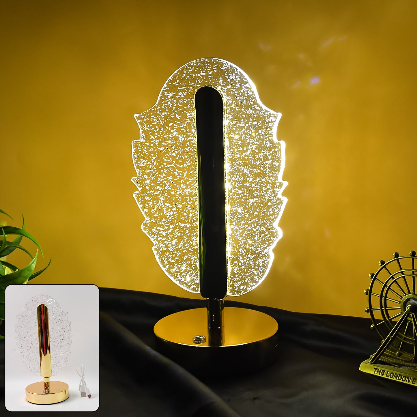 Crystal Feather Table Lamp with USB - Modern LED Bedside Light - Happy Price - Image 7