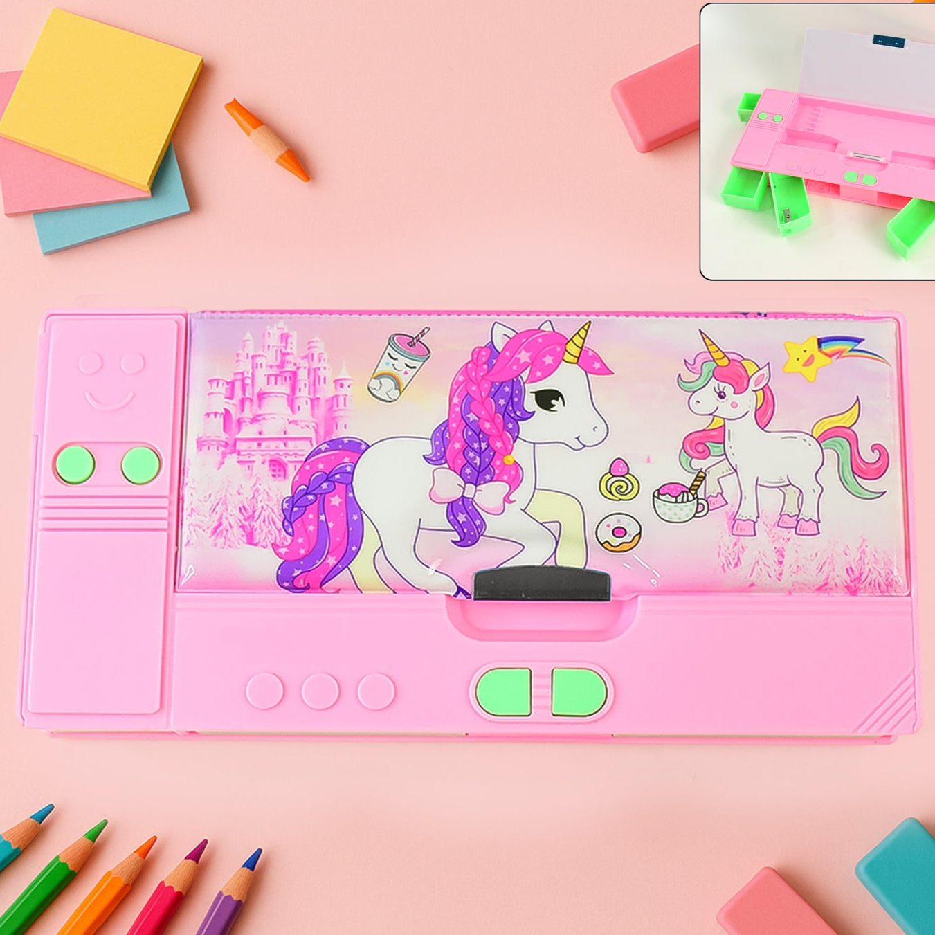 Multi Purpose Gadget Jumbo Pencil Box Compass With Calculator Jumbo 2 Side Slot Geometry Box Compass Use School Traveling Studio - Happy Price - Image 1