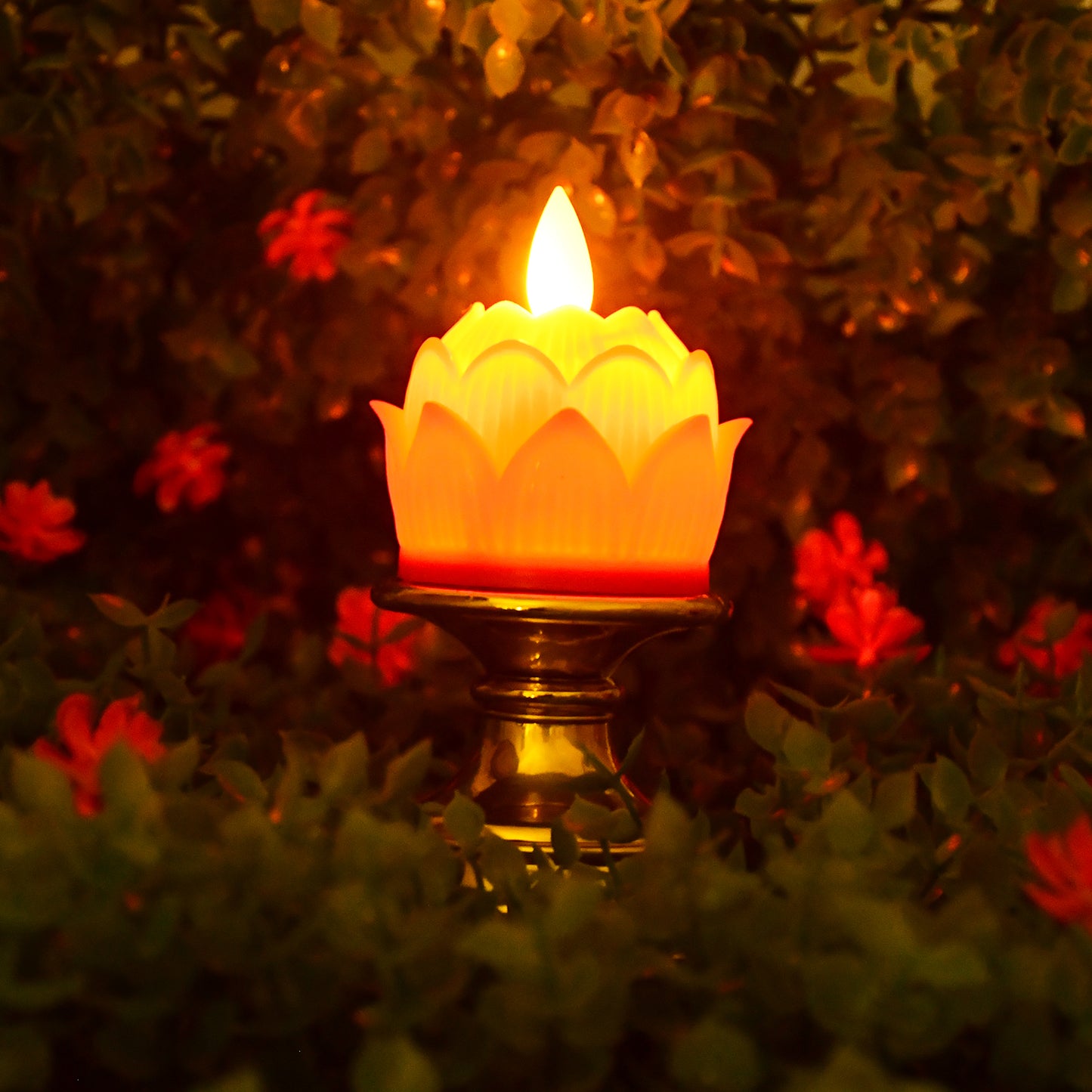 Lotus Shaped LED Flameless Candle with Holder (1 Pc) - Safe & Decorative Light - Happy Price - Image 4
