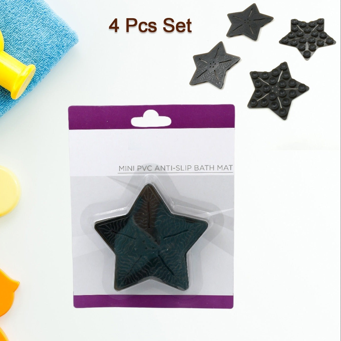 Mini Pvc Anti-slip Bat Mat Non Slip Baby Bath Mats Mini Child Safety Anti Slip Shower Mats Star Leaf Shaped For Kids (4 Pc Set) - Happy Price - Image 1