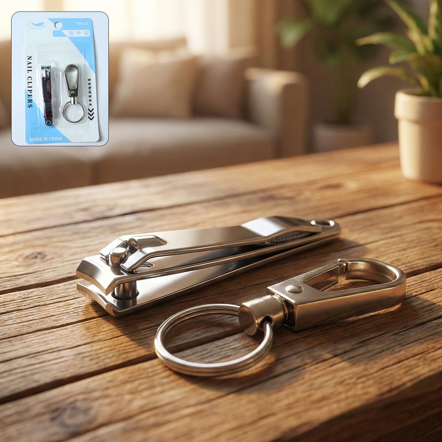 Stainless Steel Nail Clipper Set with Keychain Holder (2 Pc) - Happy Price - Image 2