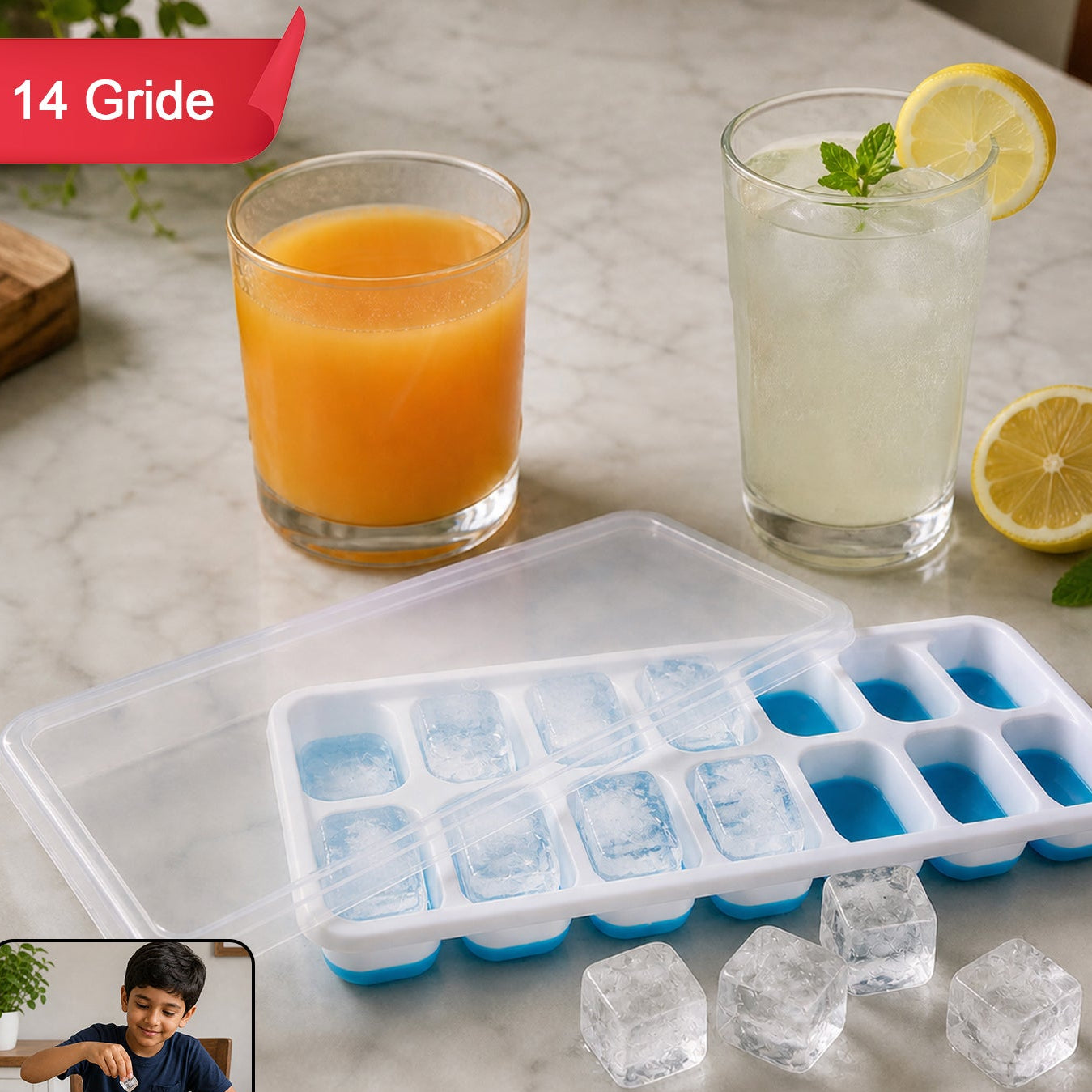 Plastic Ice Cube Tray with Lid - 14 Grids, 1 Pc - Happy Price - Image 1