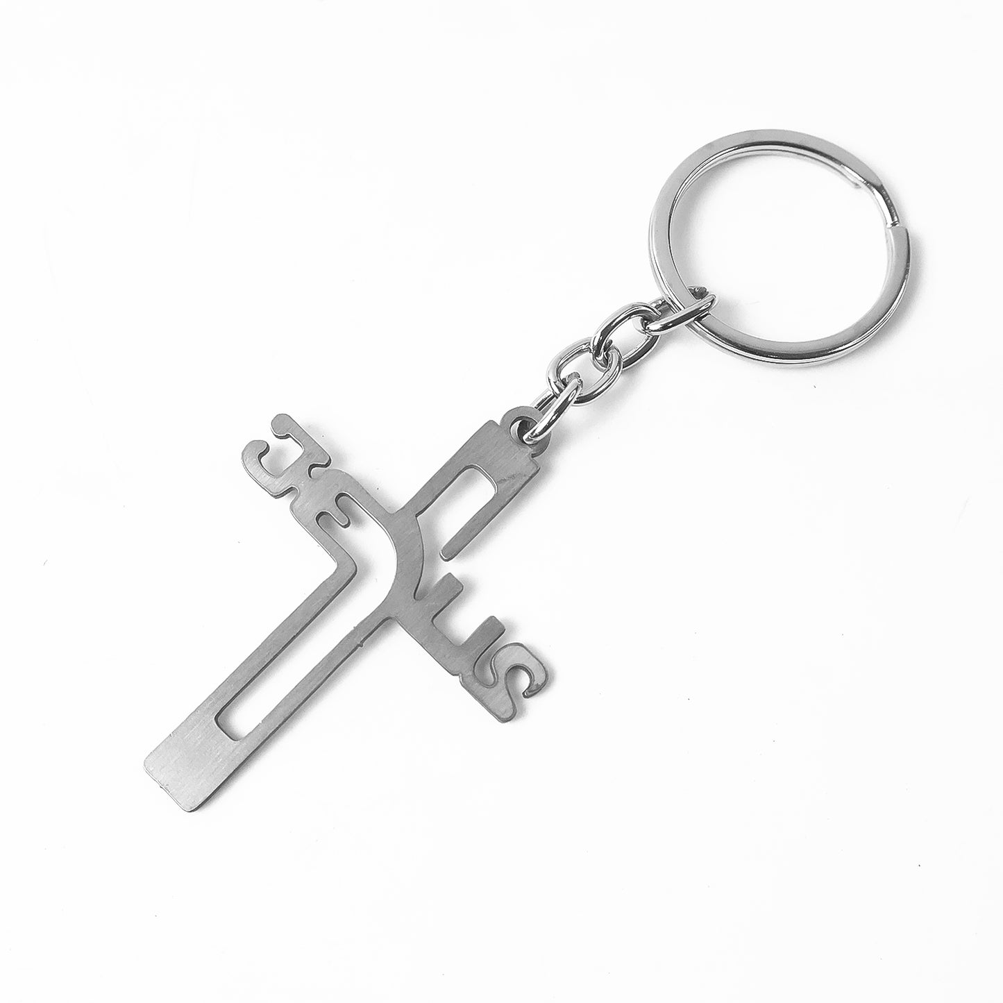 Elegant Metal Cross Keychain With Gujarati Jesus Script Religious Faith Key Ring - Happy Price - Image 2