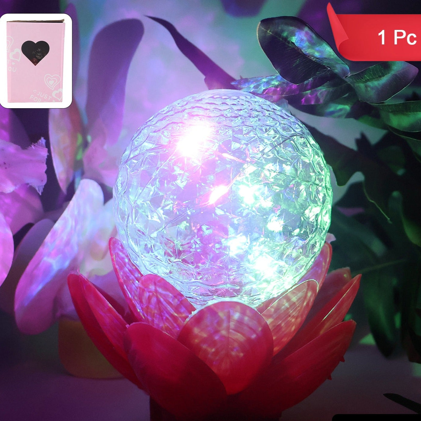 Crystal Ball Lotus LED Decorative Light - Color Changing Rotating Lamp for Home & Festivals (1 Pc) - Happy Price - Image 1