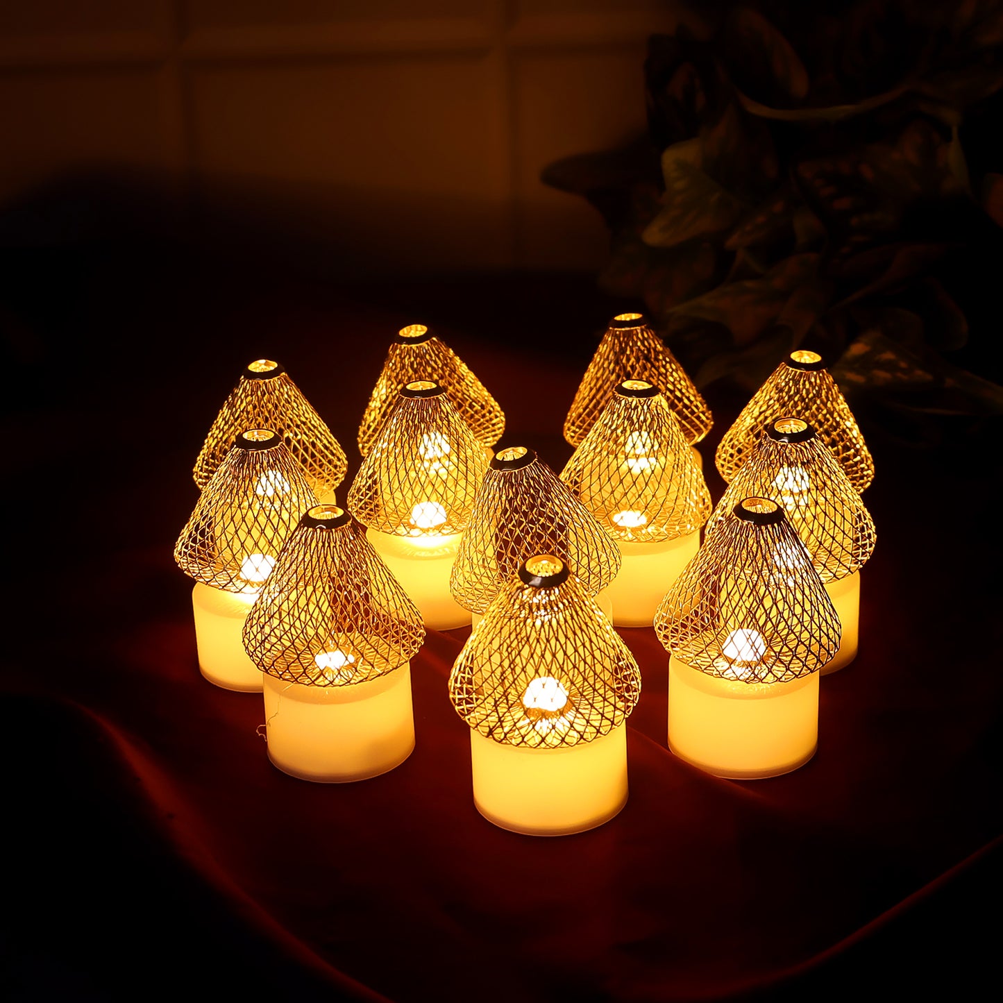 Set of 12 Golden Net Cover LED Flameless Candles - Happy Price - Image 7