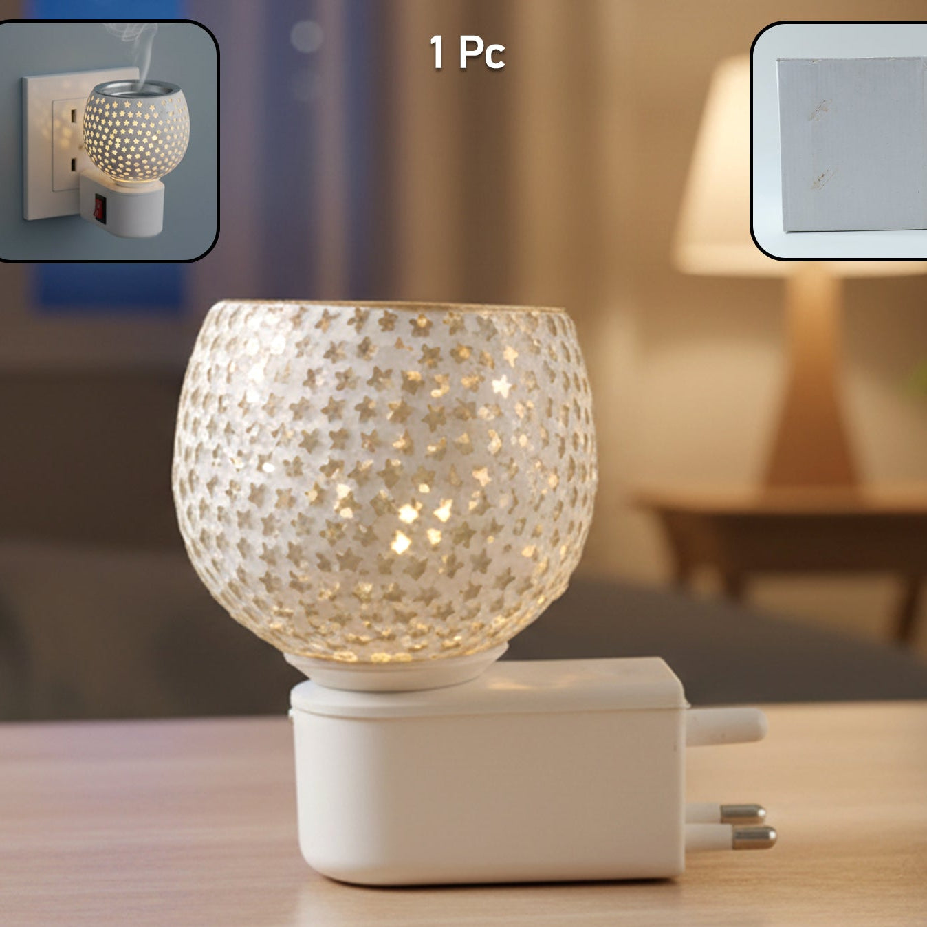 Glass Star Cut Aroma Diffuser Lamp - Plug-in Fragrance & Night Light (1 Pc) - Happy Price - Image 1