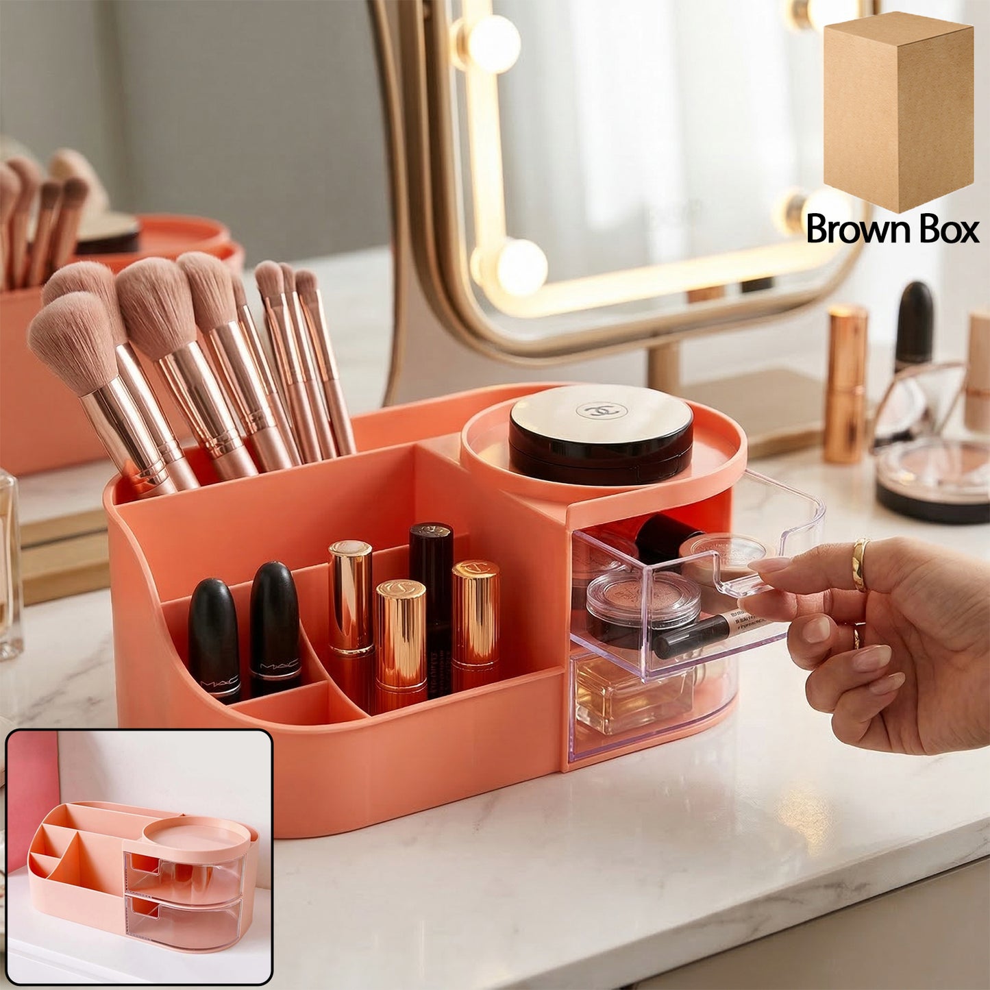 Pink Multipurpose Makeup Organizer Box with Drawers - 1 Pc - Great Price - Image 2