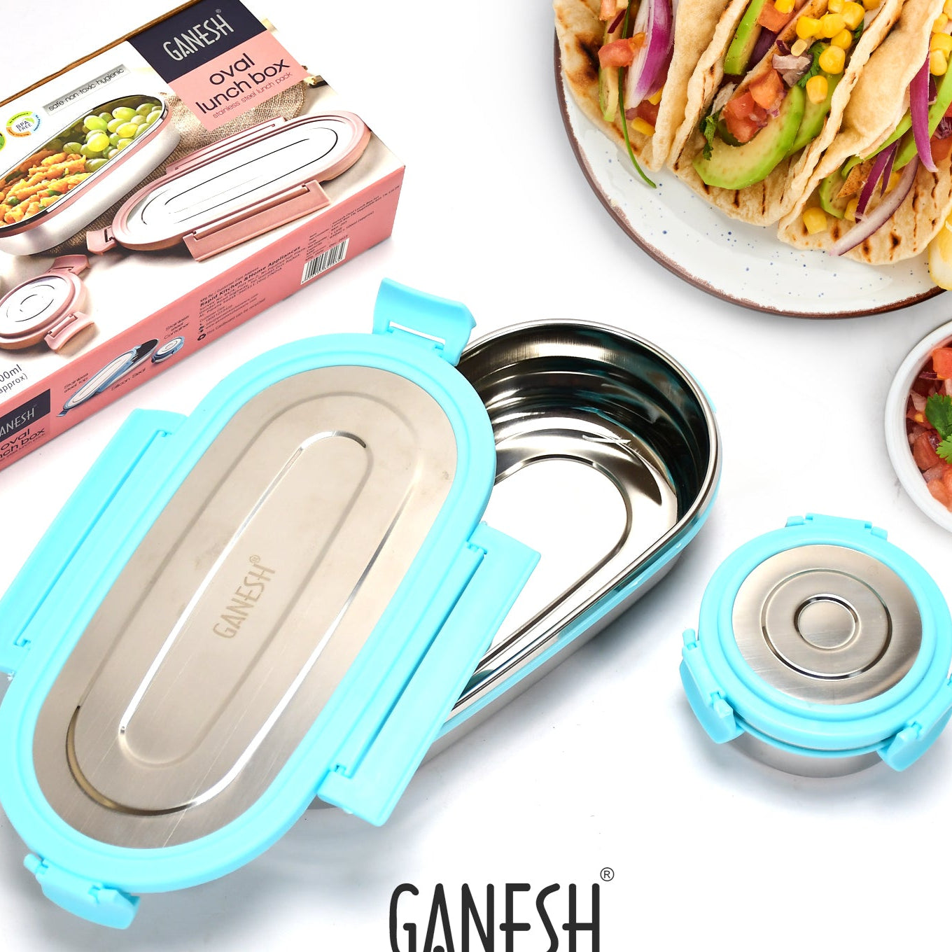 Ganesh Stainless Steel Lunch Box Small Container ( Set Of 2 Pcs ) - Happy Price - Image 1