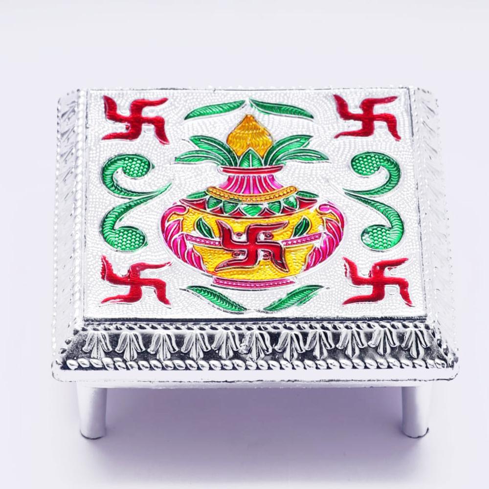 Designer Wooden Bajot with White Metal Meenakari Work - Happy Price - Image 2