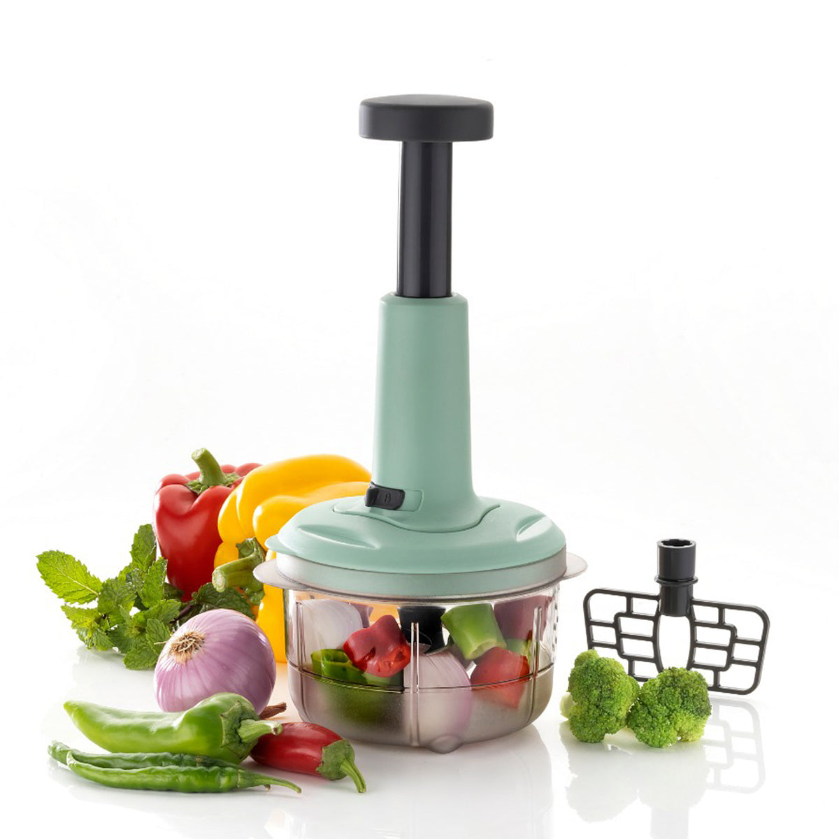 2in1 Push Chopper 800ml Stainless Steel Blade Quick Powerful Manual Hand Held Food Chopper To Chop Cut Fruits Vegetables Herbs Onions For Salsa Salad - Happy Price - Image 6