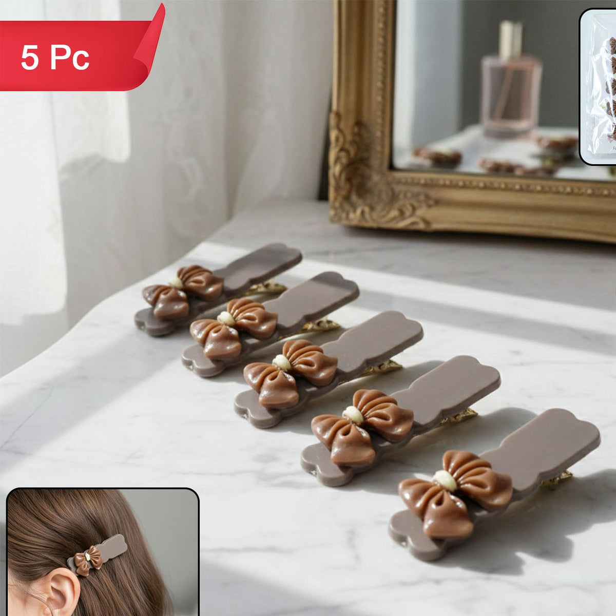 Decorative Bow Hair Clips - Pack of 5 Pieces for Women & Girls - Happy Price - Image 1