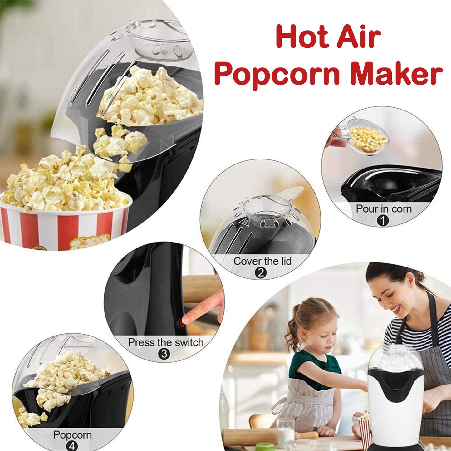 Hot Air Popcorn Popper Electric Machine Snack Maker - Happy Price - Image 5