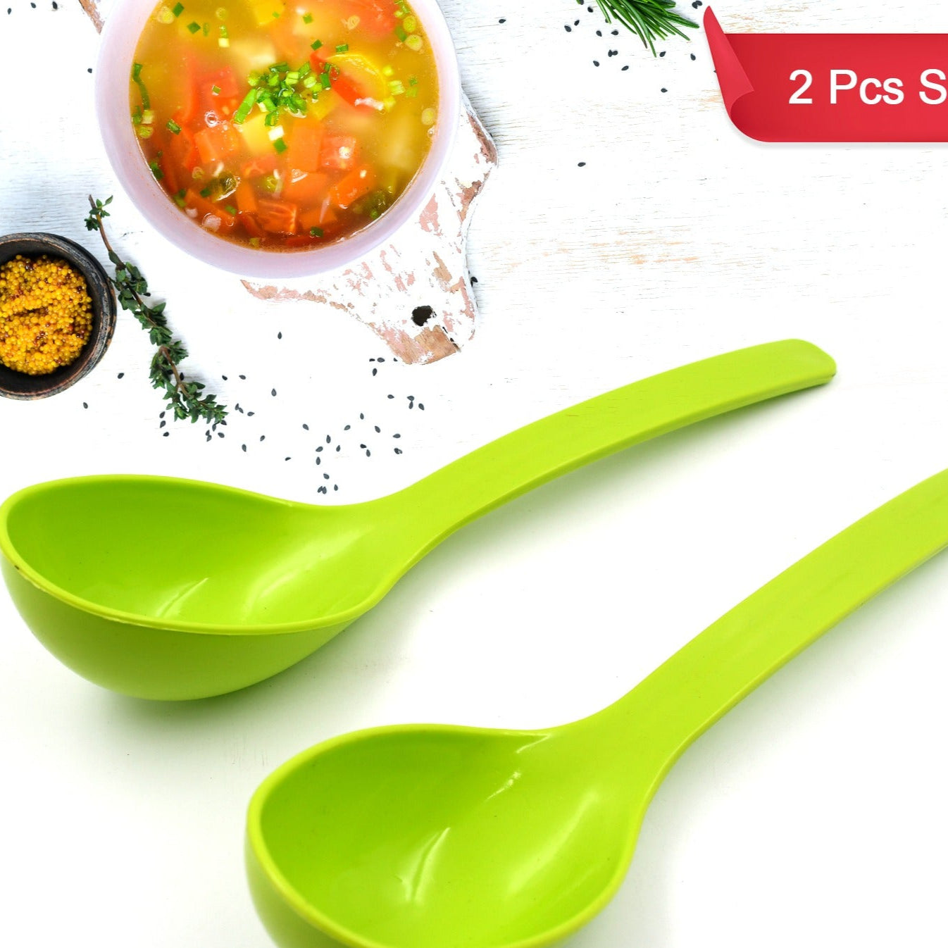 Plastic Spoon Kitchen Multipurpose Serving Ladle For Frying Serving Turner Curry Ladle Serving Rice Spoon Used While Eating And Serving Food Stuffs Etc (2 Pcs Set 10 Inch ) - Happy Price - Image 1