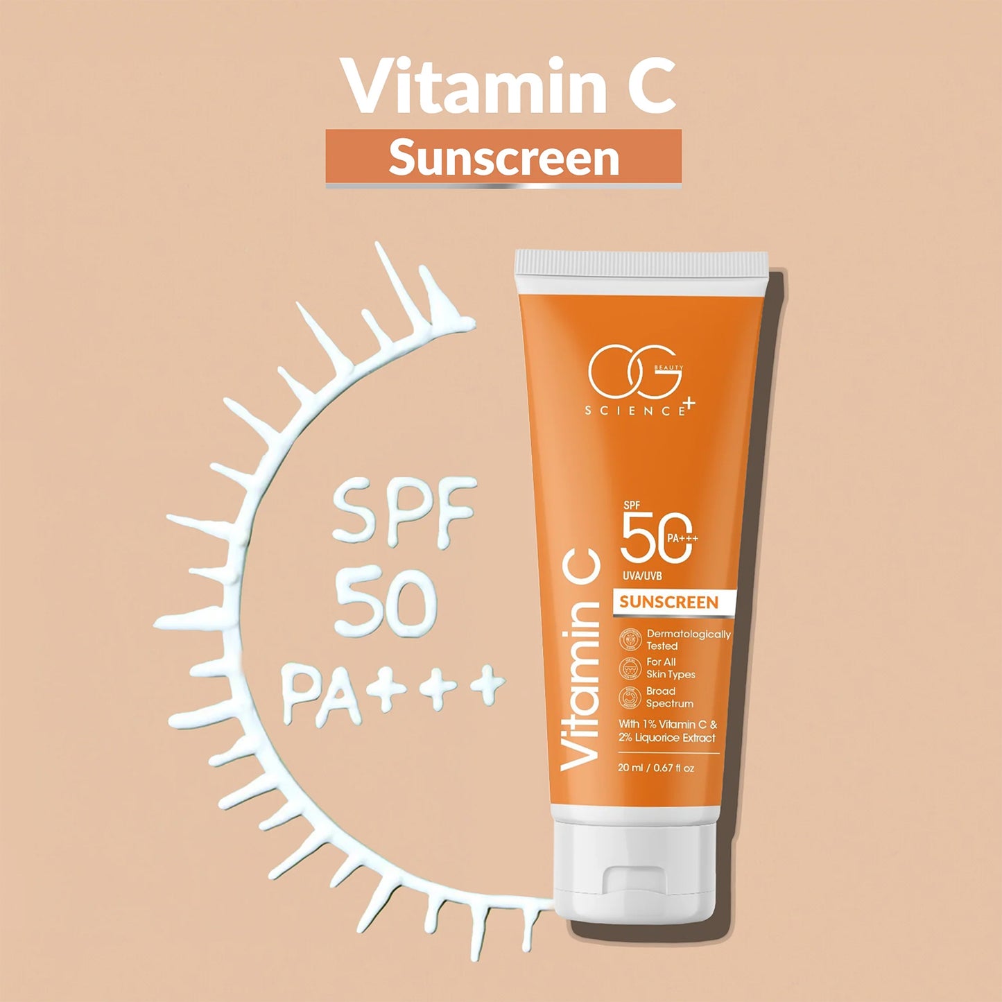 Vitamin C Sunscreen SPF 50 PA+++ with Liquorice Extract - 20ml - Happy Price - Image 7