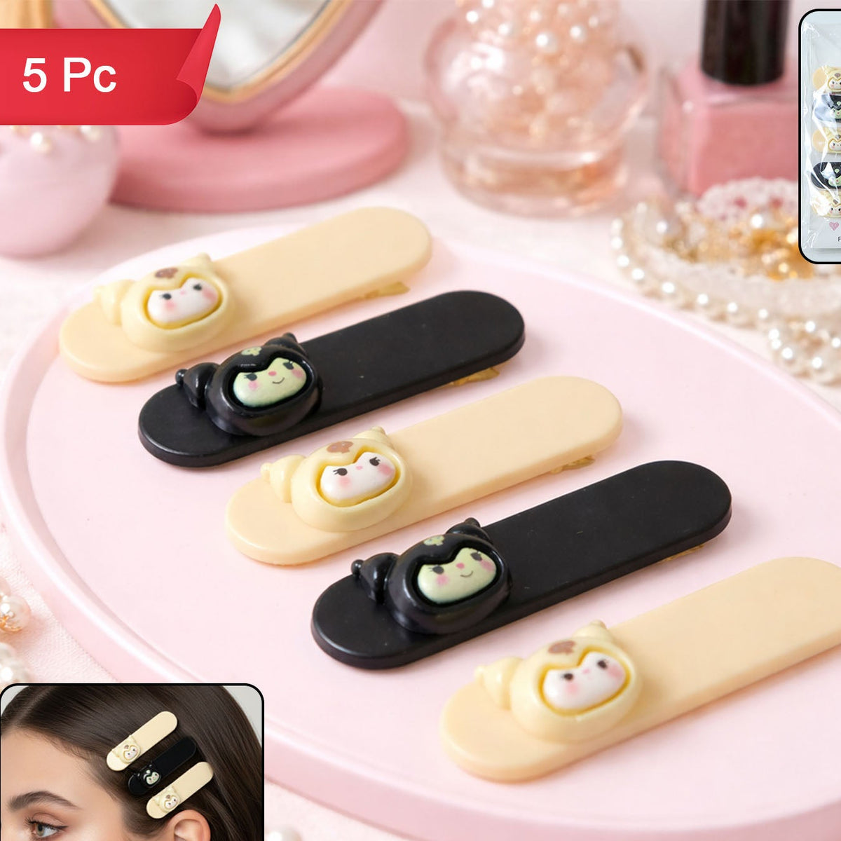 Cute Cartoon Hair Clips for Girls - 5 Pc Set - Happy Price - Image 1
