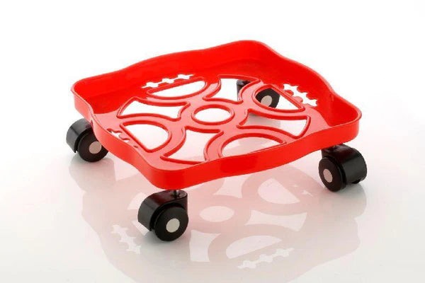 Square Gas Cylinder Trolley with Wheels - Red Plastic (1pc)