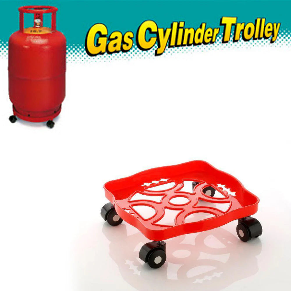 Square Gas Cylinder Trolley with Wheels - Red Plastic (1pc)