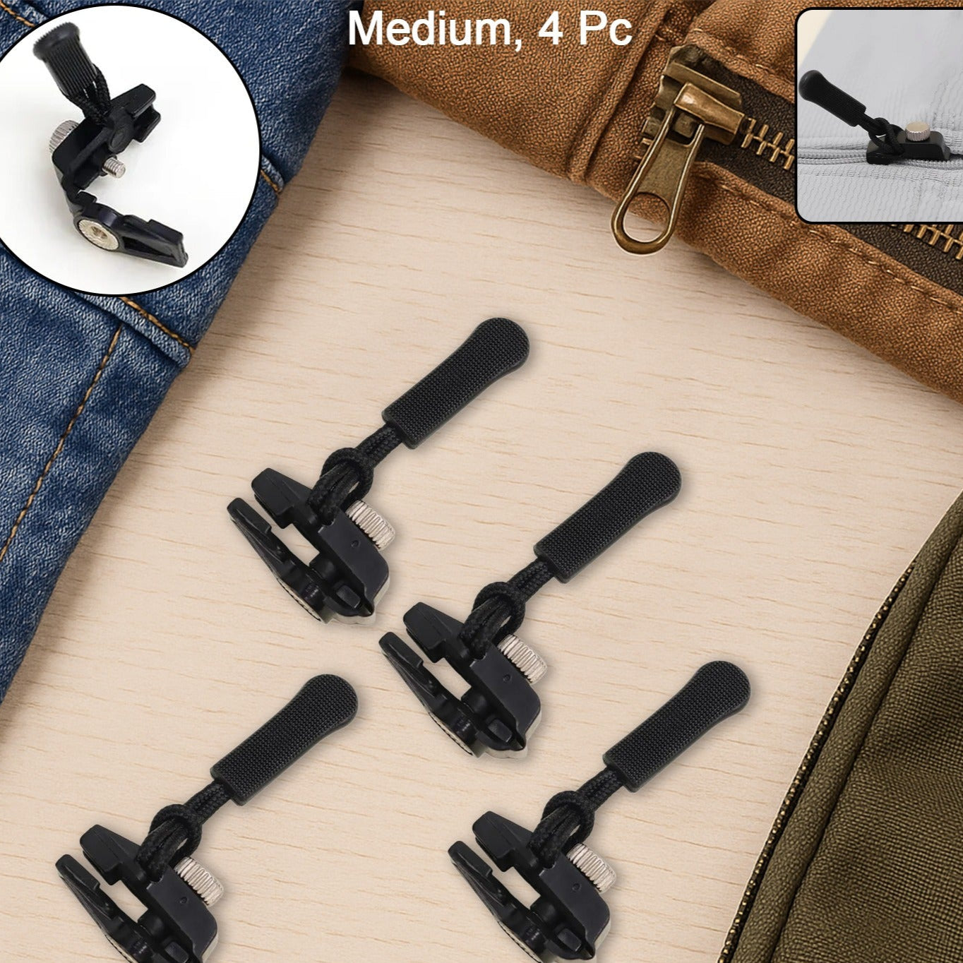 4 Piece Medium Detachable Zipper Slider Repair Kit - Happy Price - Image 1