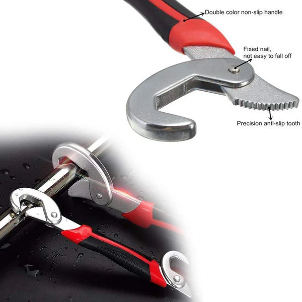 Adjustable Wrench Spanner Set - Universal Fit Tool (2 Pcs, Red & Black)