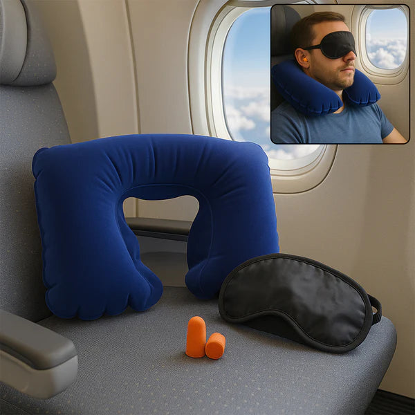 3-in-1 Travel Comfort Kit: Neck Pillow, Earplugs, Eye Mask (1 set)