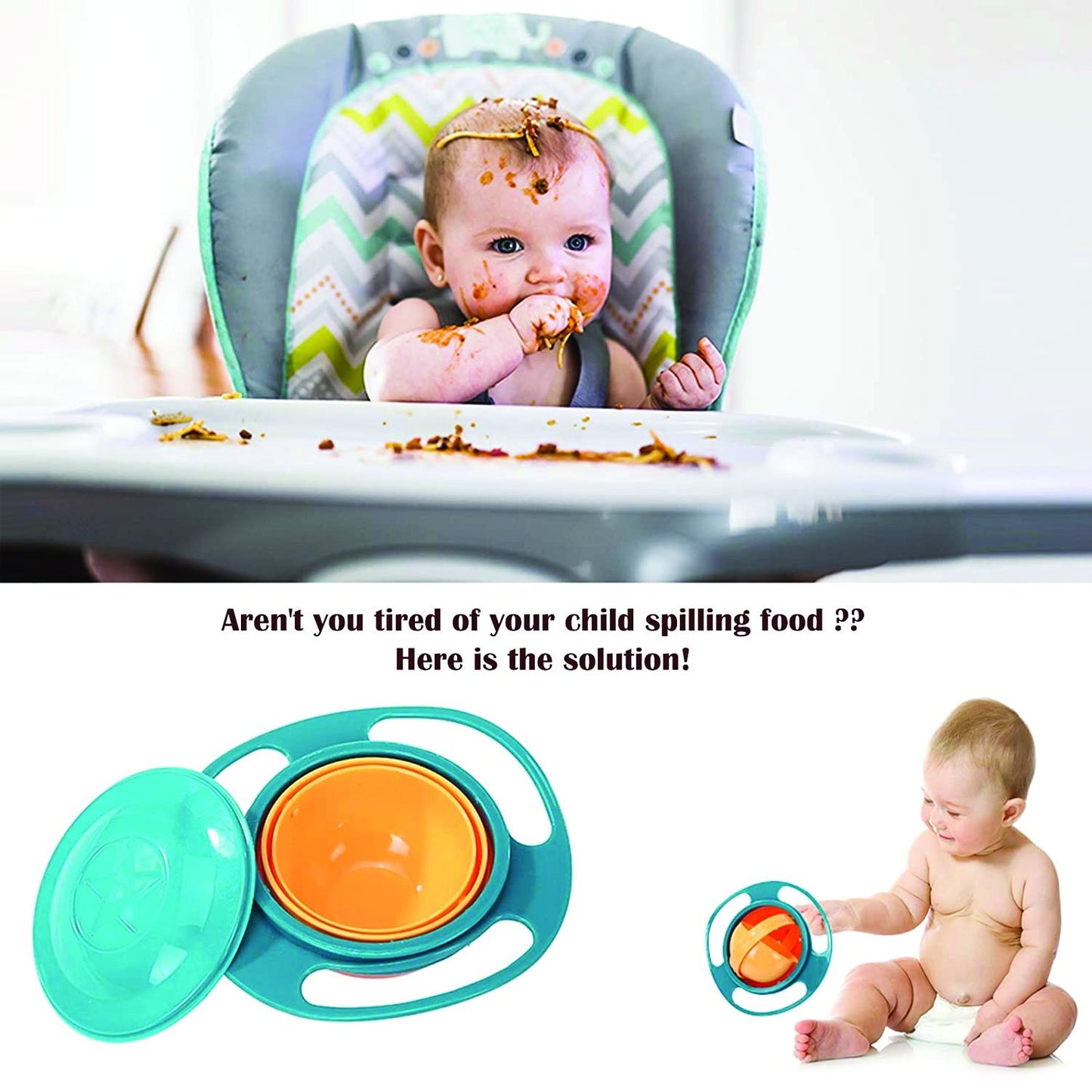 Portable Non Spill Feeding Toddler Gyro Bowl 360 Degree Rotating Dish - Happy Price - Image 2