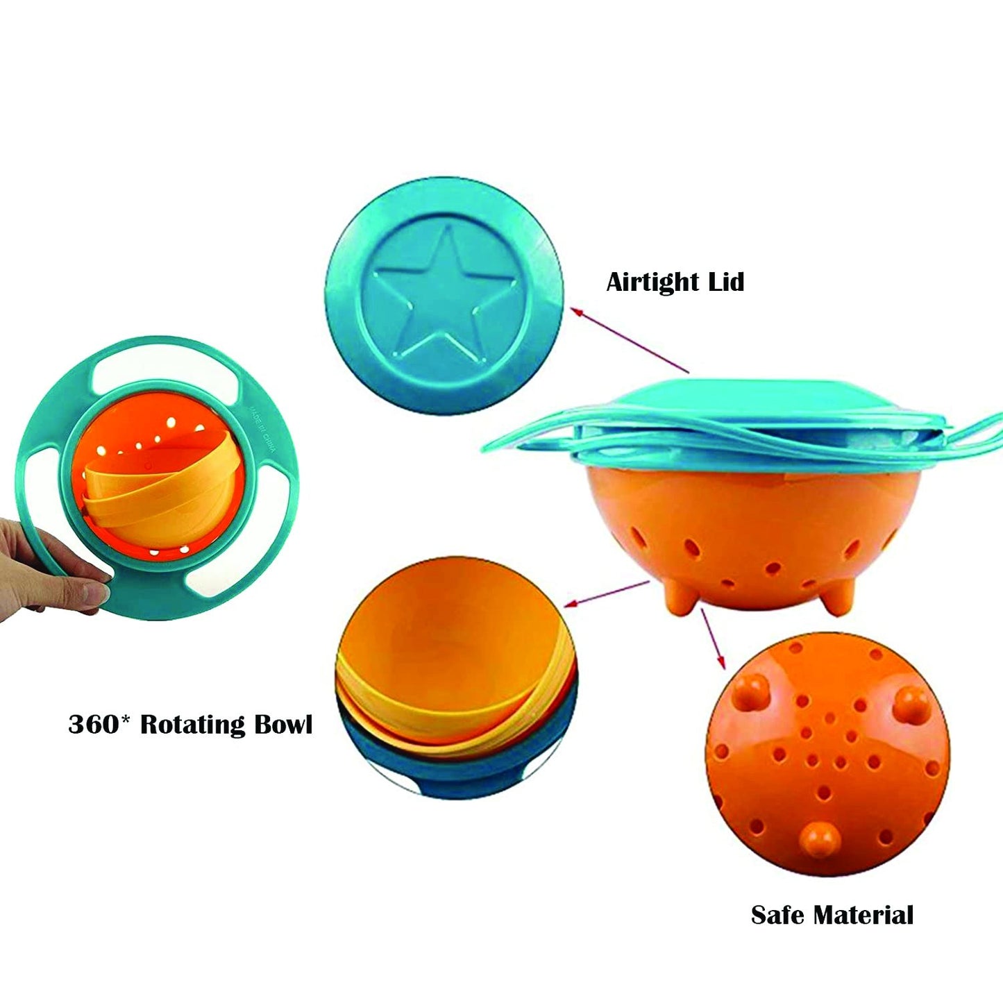Portable Non Spill Feeding Toddler Gyro Bowl 360 Degree Rotating Dish - Happy Price - Image 3