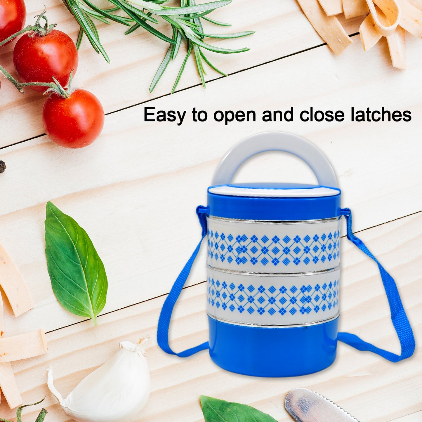 3 Layer Adjustable Insulated Tiffin Set Of 1 Blue 3 Containers Lunch Box - Happy Price - Image 6