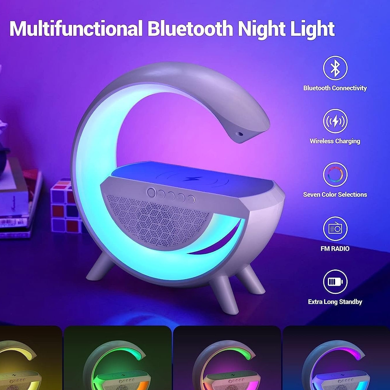 3-in-1 LED Night Lamp with Bluetooth Speaker and Wireless Charger - Happy Price - Image 1