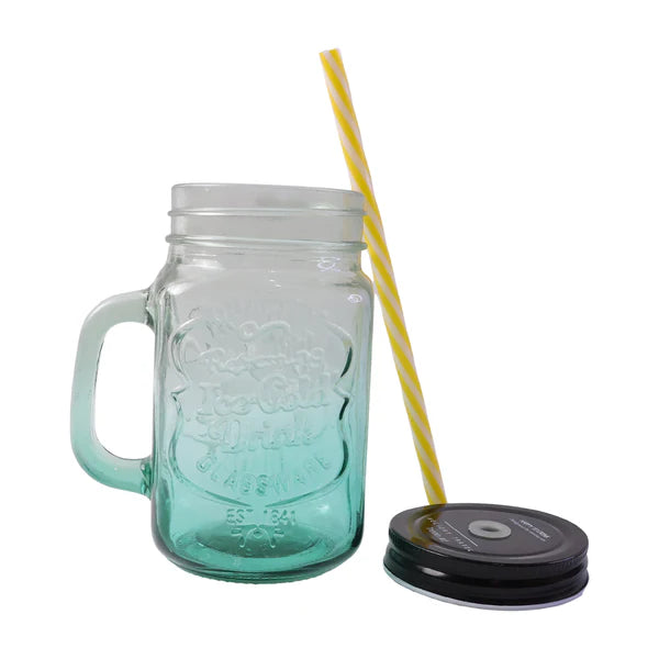 Drinking Cupglassmug Mason Jar With Handle  Straw