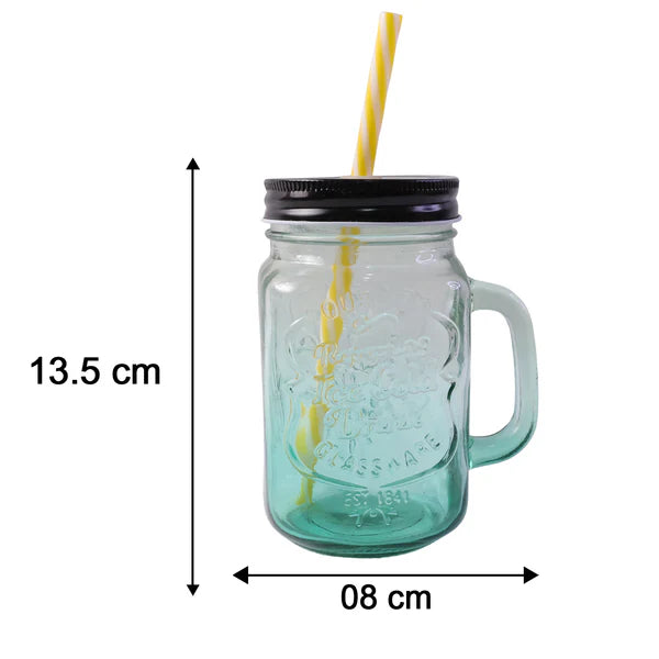 Drinking Cupglassmug Mason Jar With Handle  Straw