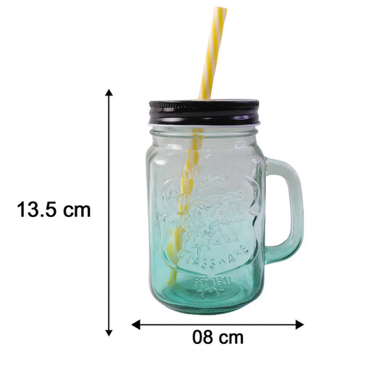 Drinking Cupglassmug Mason Jar With Handle  Straw