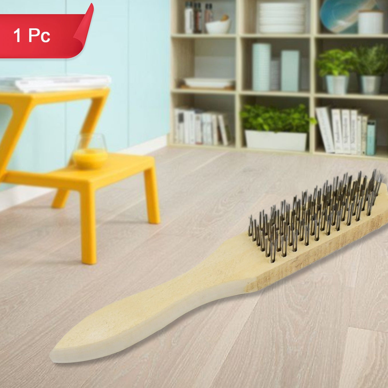 Steel Wire Brush with Wooden Handle for Tough Cleaning (1 Pc) - Happy Price - Image 1