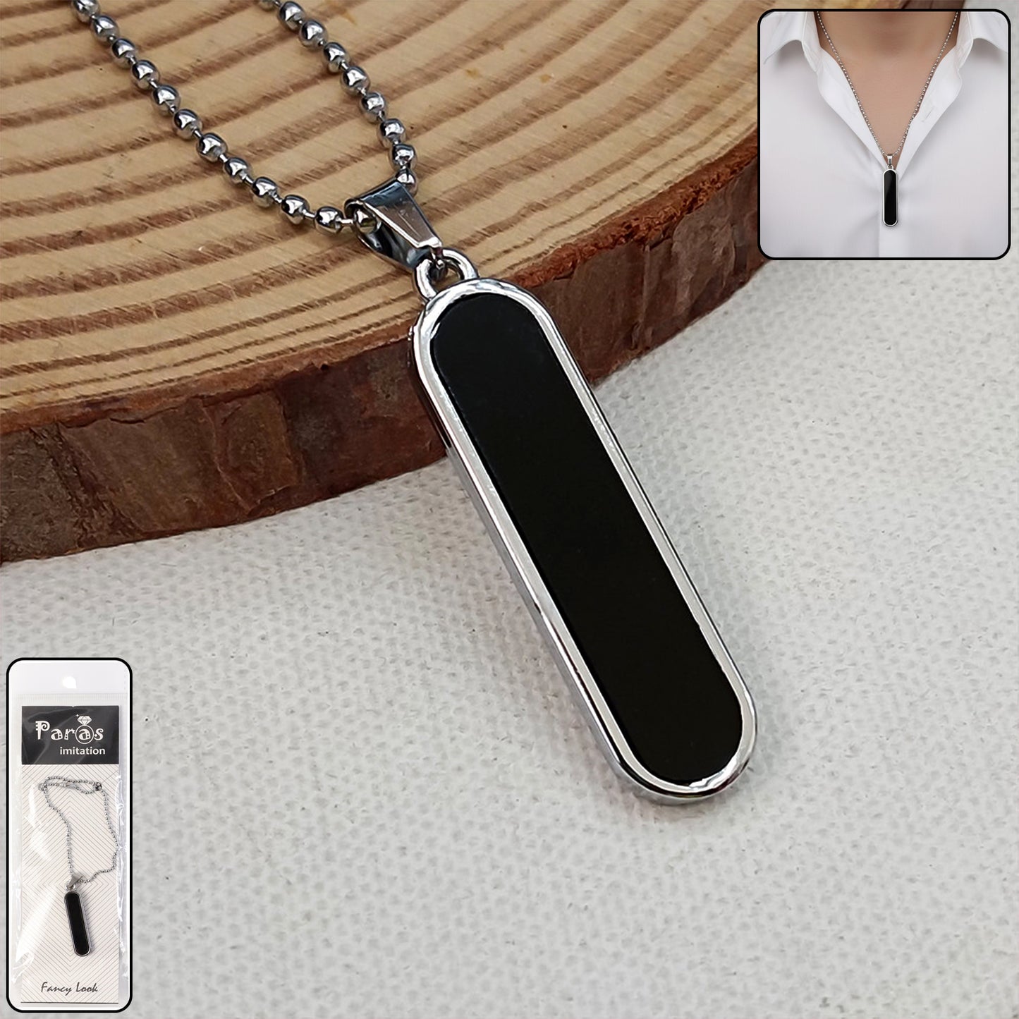 Minimalist Bar Pendant Necklace with Chain (1 Pc) - Sleek Rectangular Design - Happy Price - Image 2