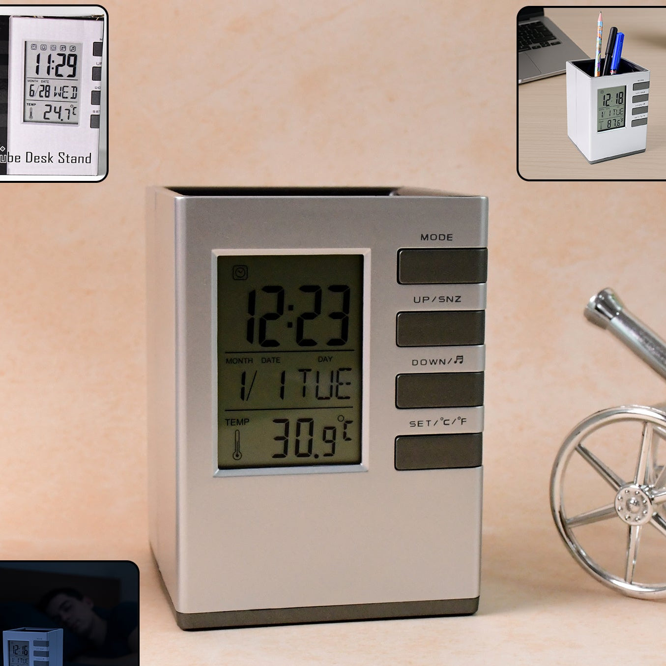 Multifunction Digital Desk Clock with Pen Holder - Time, Date, Temp & Alarm (1 Pc) - Happy Price - Image 1