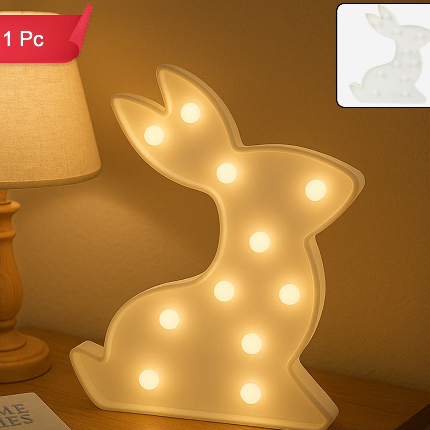Rabbit Shaped LED Decorative Night Light (1 Pc) - Battery Operated Accent Lamp - Happy Price - Image 1
