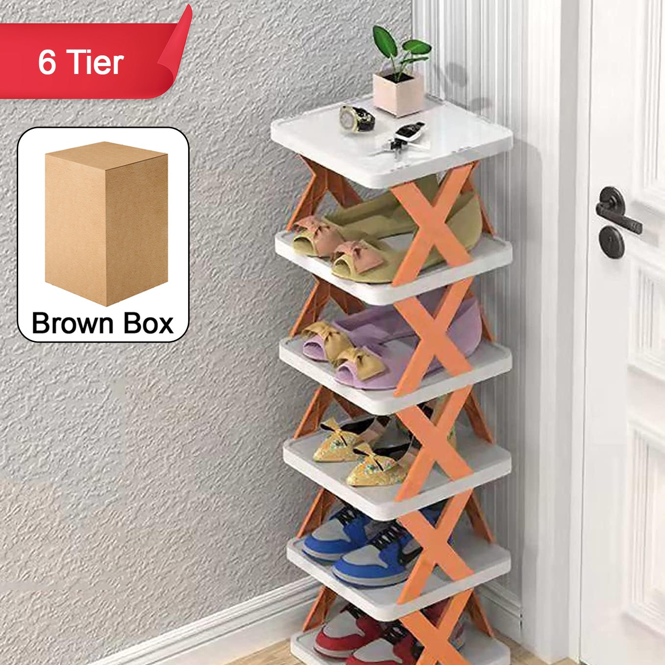 6 Layer Shoe Rack Design Lightweight Adjustable Plastic Foldable Shoe Cabinet Storage Portable Folding Space Saving Shoe Organizer Home And Office - Happy Price - Image 1