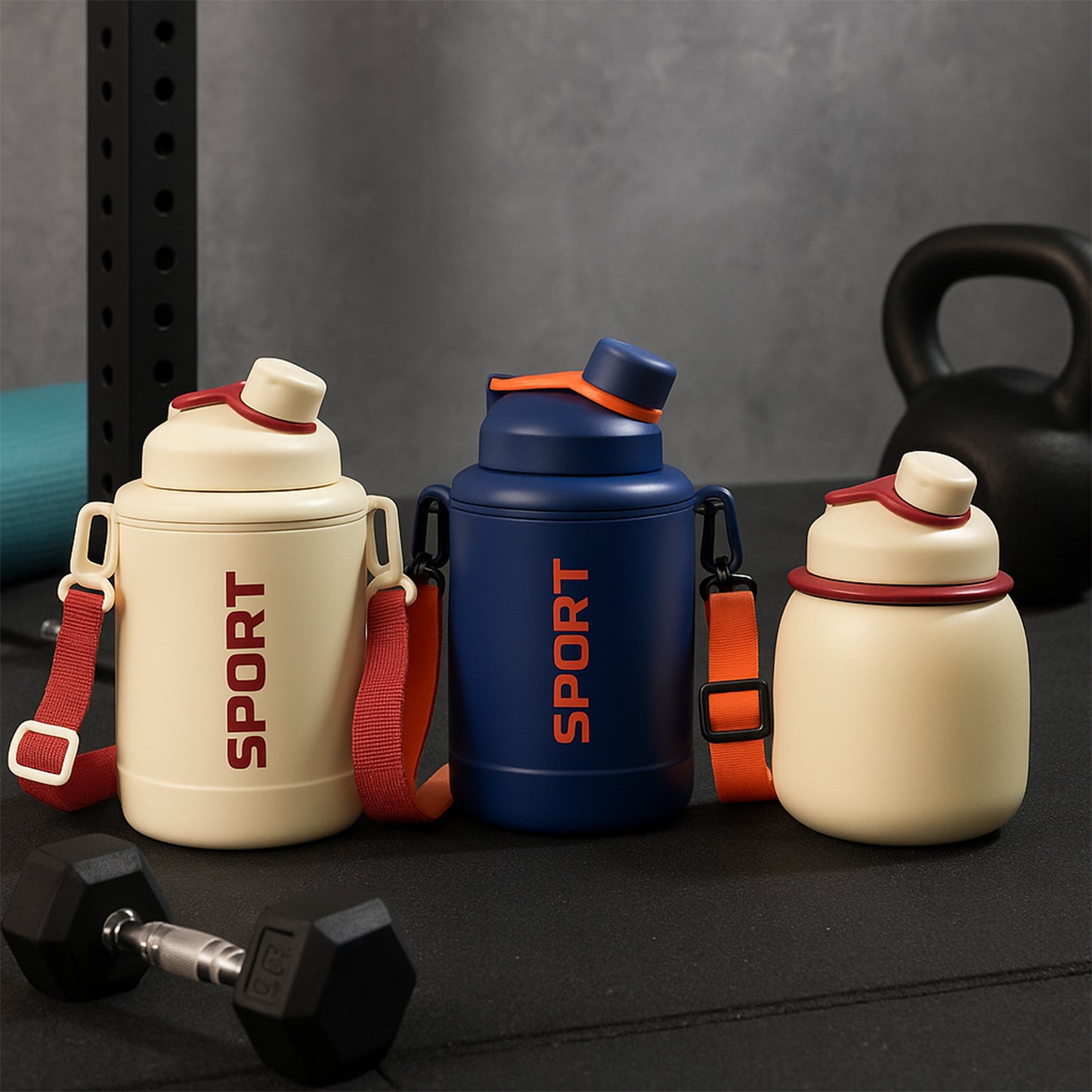 Sports Vacuum Bottle With Shoulder Strap 1 Pc Stylish Mix Design  Size - Happy Price - Image 3