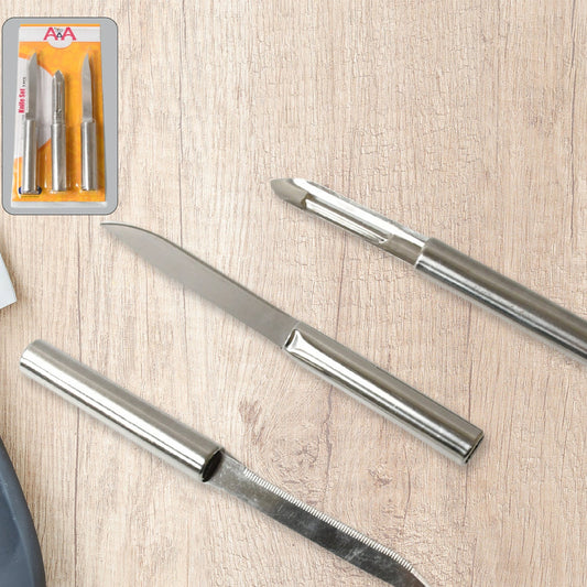 Stainless Steel Multipurpose Sharp Cutting Knife With Non-slip Handle For Fruit Meat And Vegetable Chopping (Pack Of 3) - Happy Price - Image 1