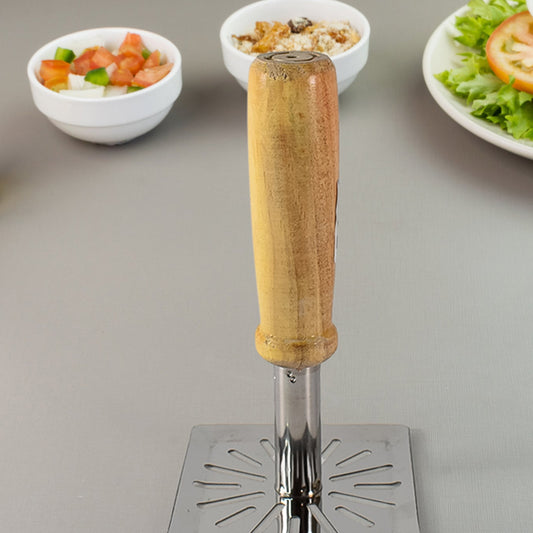 Kitchen Tools Wooden Handle Square Stainless Steel Potato Masher (1 Pc) - Happy Price - Image 1