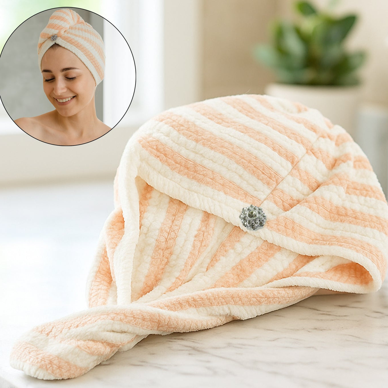 Soft Microfiber Hair Towel Wrap with Cute Teddy Bear Button - 1 Pc - Happy Price - Image 1