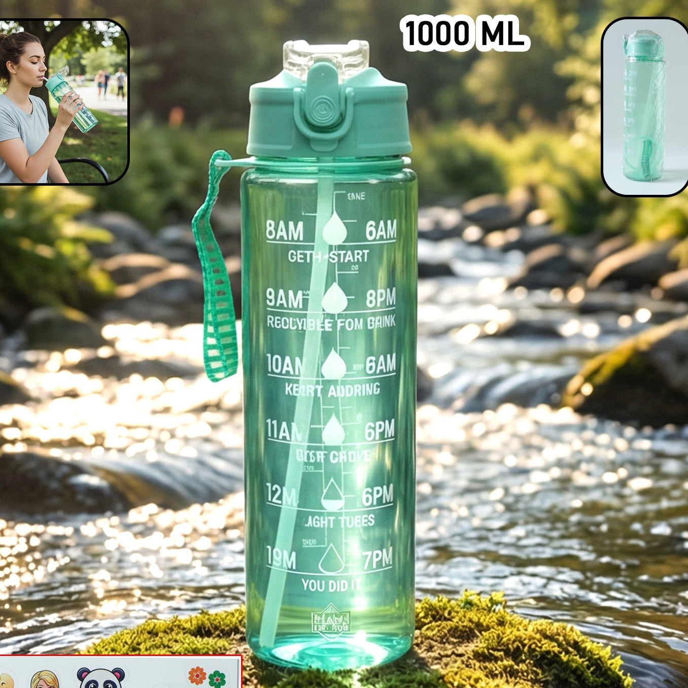 1000 ML Motivational Water Bottle with Time Marker & Flip Lid - Happy Price - Image 1
