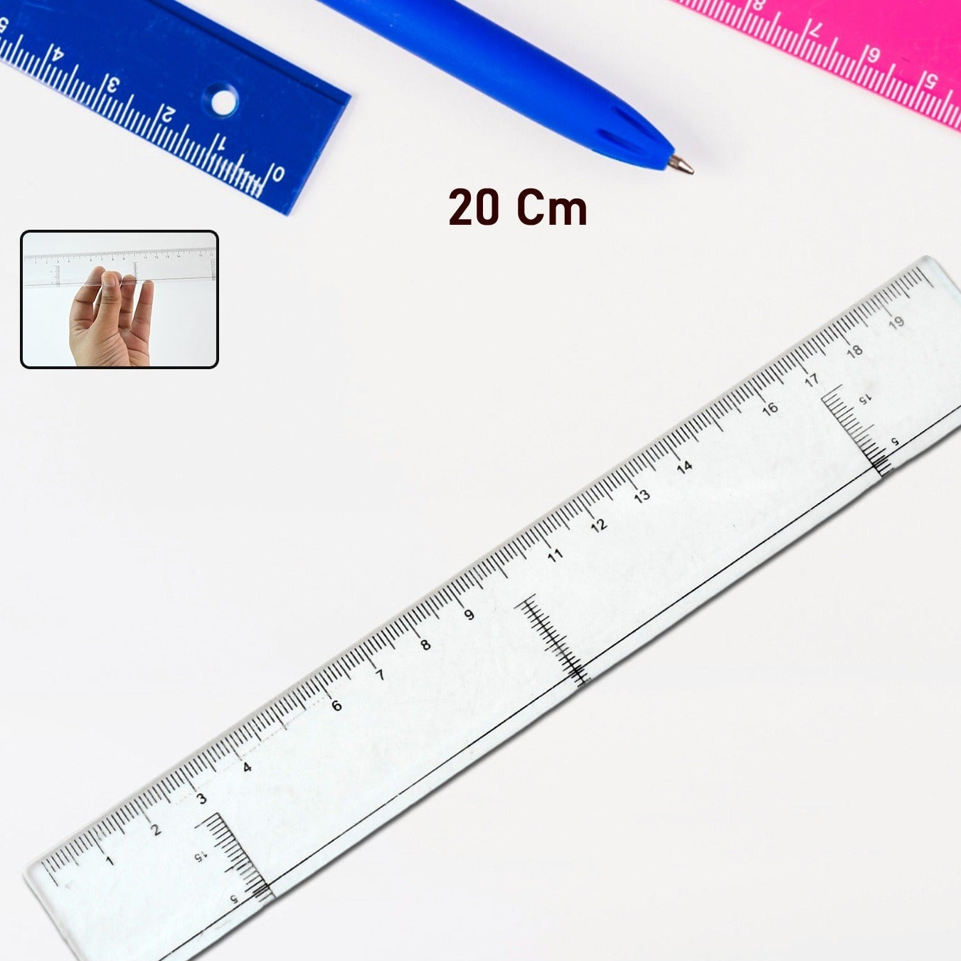 20 cm Transparent Plastic Ruler (1 Pc) - Clear Scale for School & Office - Happy Price - Image 1
