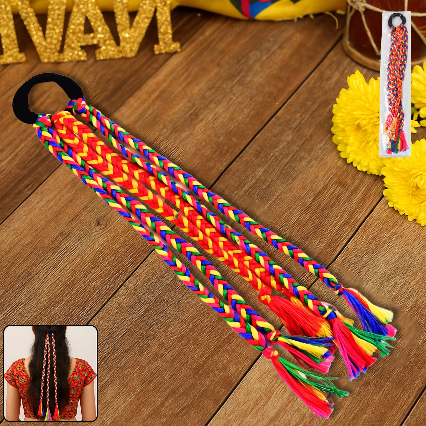 Multicolor Braided Hair Extension with Tassels - 1 Pc - Happy Price - Image 6