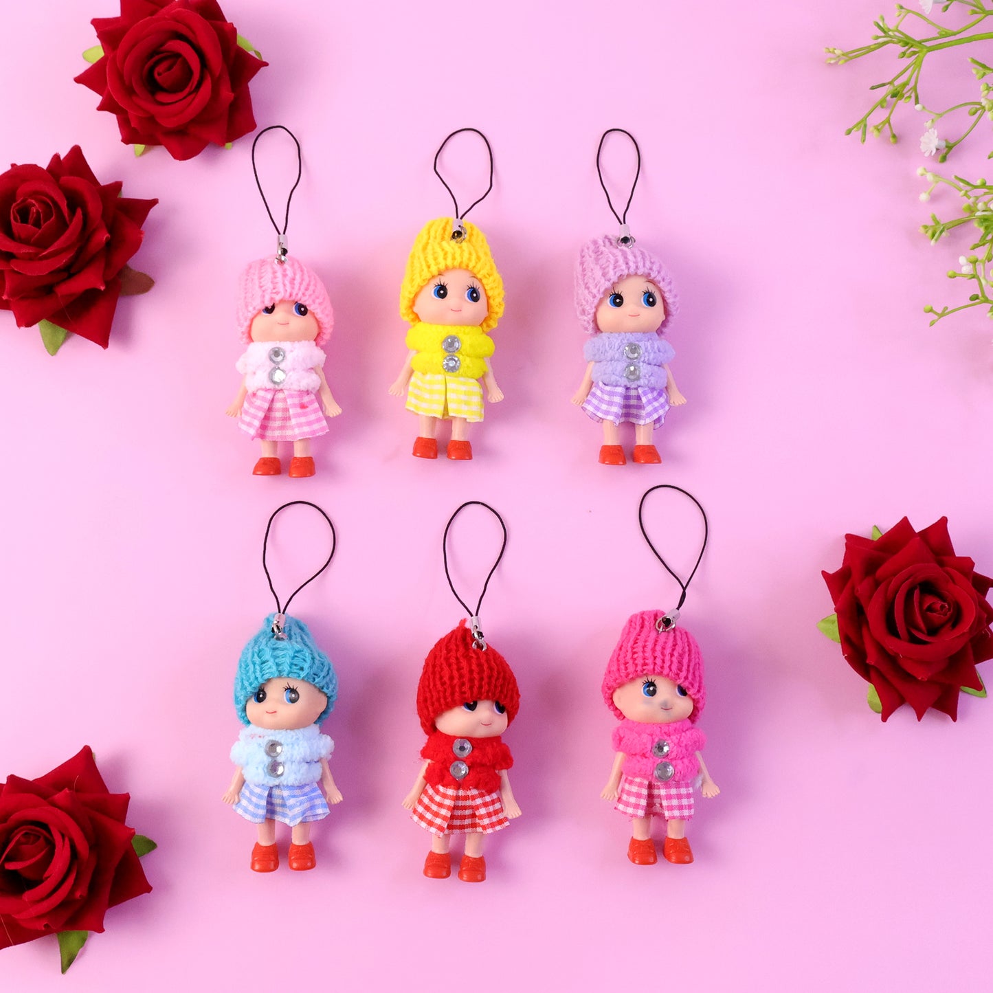 Set of 6 Cute Cartoon Doll Keychains for Bags & Keys - Happy Price - Image 2