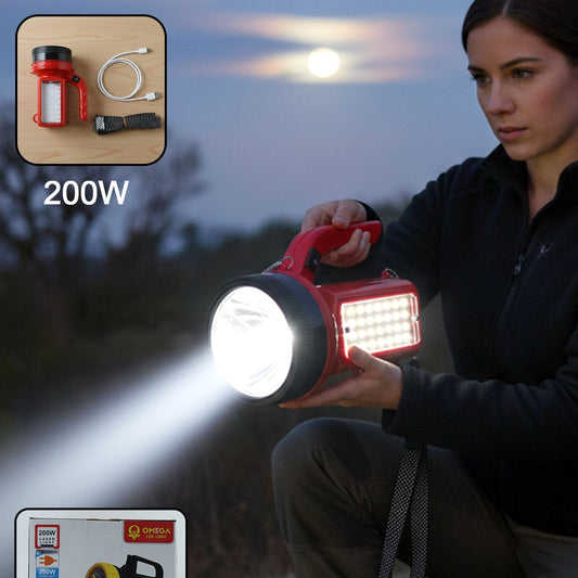 Omega 200w High Power Led Laser Torch Light With Side Emergency Light Panel (1 Pc)