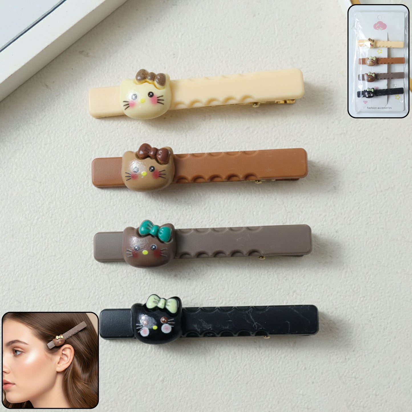 Cute Cartoon Cat Hair Clips - Set of 4 Pieces - Happy Price - Image 2